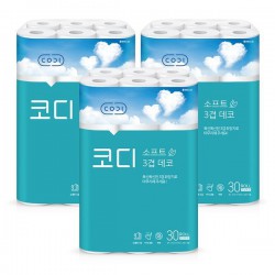 Coordination Soft 3 Layer Deco Toilet Paper 30m 30 Rolls 3 Pack
