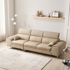 East-West Furniture Kant Moving Head Natural Leather Sofa Collection for 4 People (+Stool Selection)