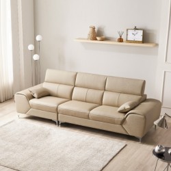 East-West Furniture Kant Moving Head Natural Leather Sofa Collection for 4 People (+Stool Selection)