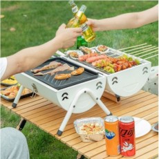 Camping stove barbecue grill Portable smoked direct fire charcoal grill meat plate for double-sided use Grilling plate 2 colors, ivory, one item