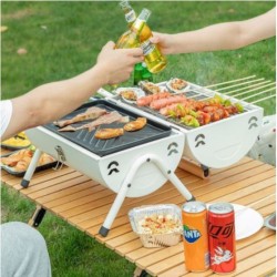 Camping stove barbecue grill Portable smoked direct fire charcoal grill meat plate for double-sided use Grilling plate 2 colors, ivory, one item