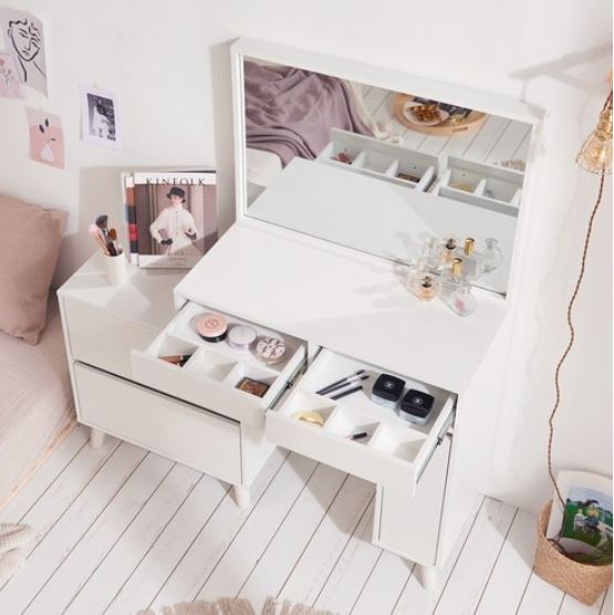 Full House Rachel Extension Storage Drawer Organizer Console Dresser Mirror Set