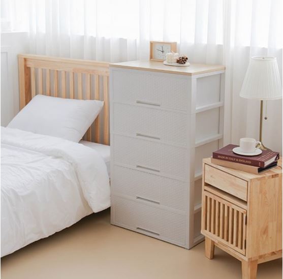 Komet 5-layer rattan wood top drawer wide 600